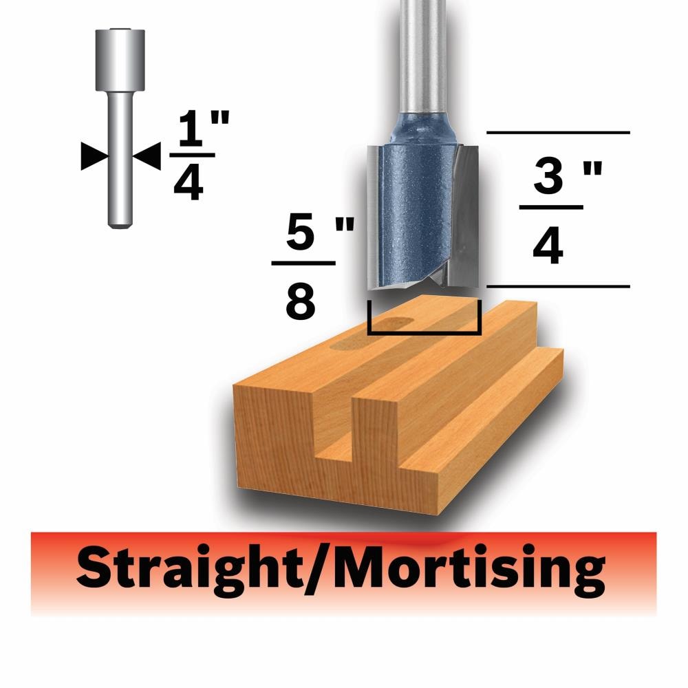 Bosch 5/8-in Carbide-Tipped Straight Router Bit, 1/4-in Shank, 3/4-in CEL