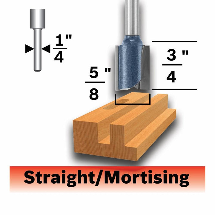 Bosch 5/8-in Carbide-Tipped Straight Router Bit, 1/4-in Shank, 3/4-in CEL