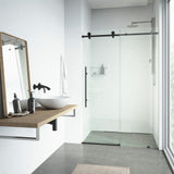 Elan E-class 60 in. x 76 in. Frameless Sliding Shower Door in Matte Black with Clear Glass and Handle - Super Arbor