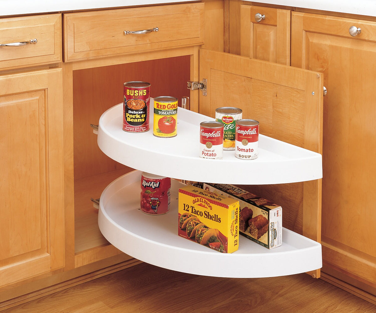 Rev-A-Shelf 2-Tier White Plastic Half-Moon Cabinet Lazy Susan, 19.5-in Diameter