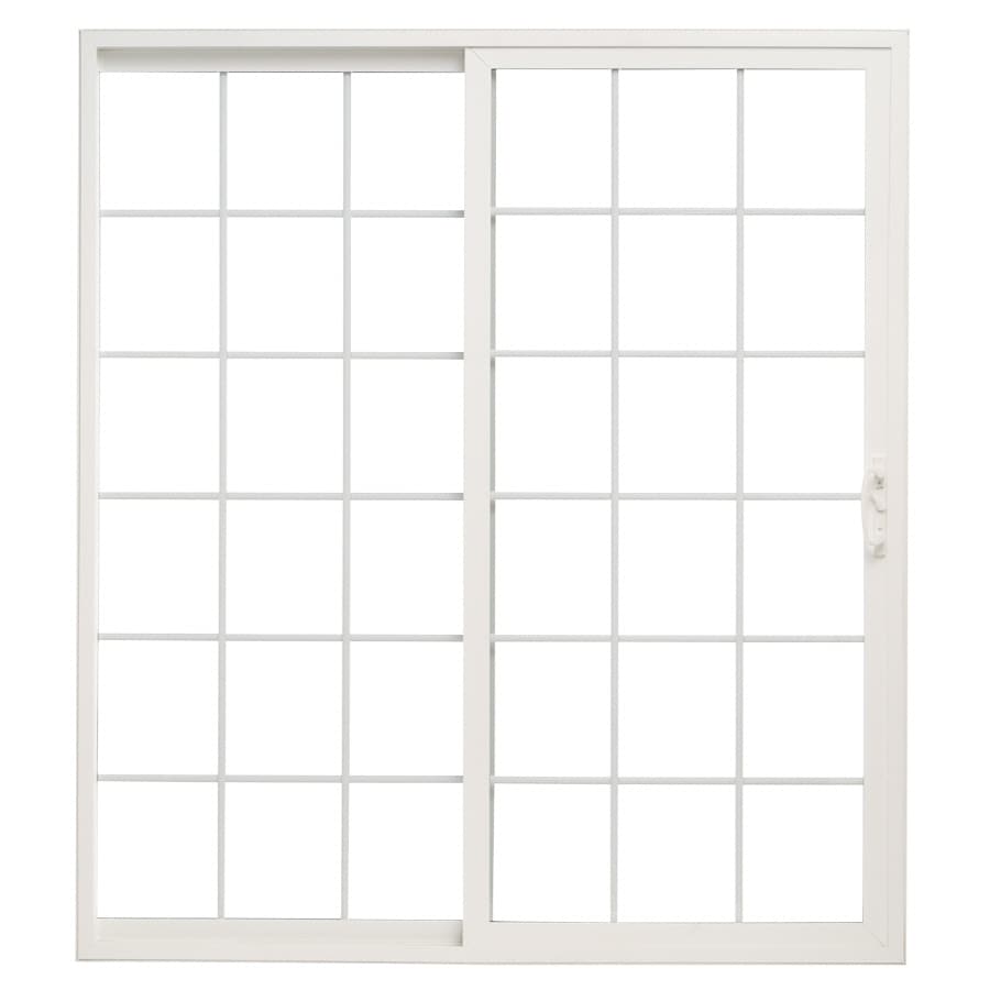 Pella 150 Series 72-in x 80-in 4-9/16-in Low-E Argon Grilles-Between-the-Glass White Vinyl Universal Sliding Double Patio Door