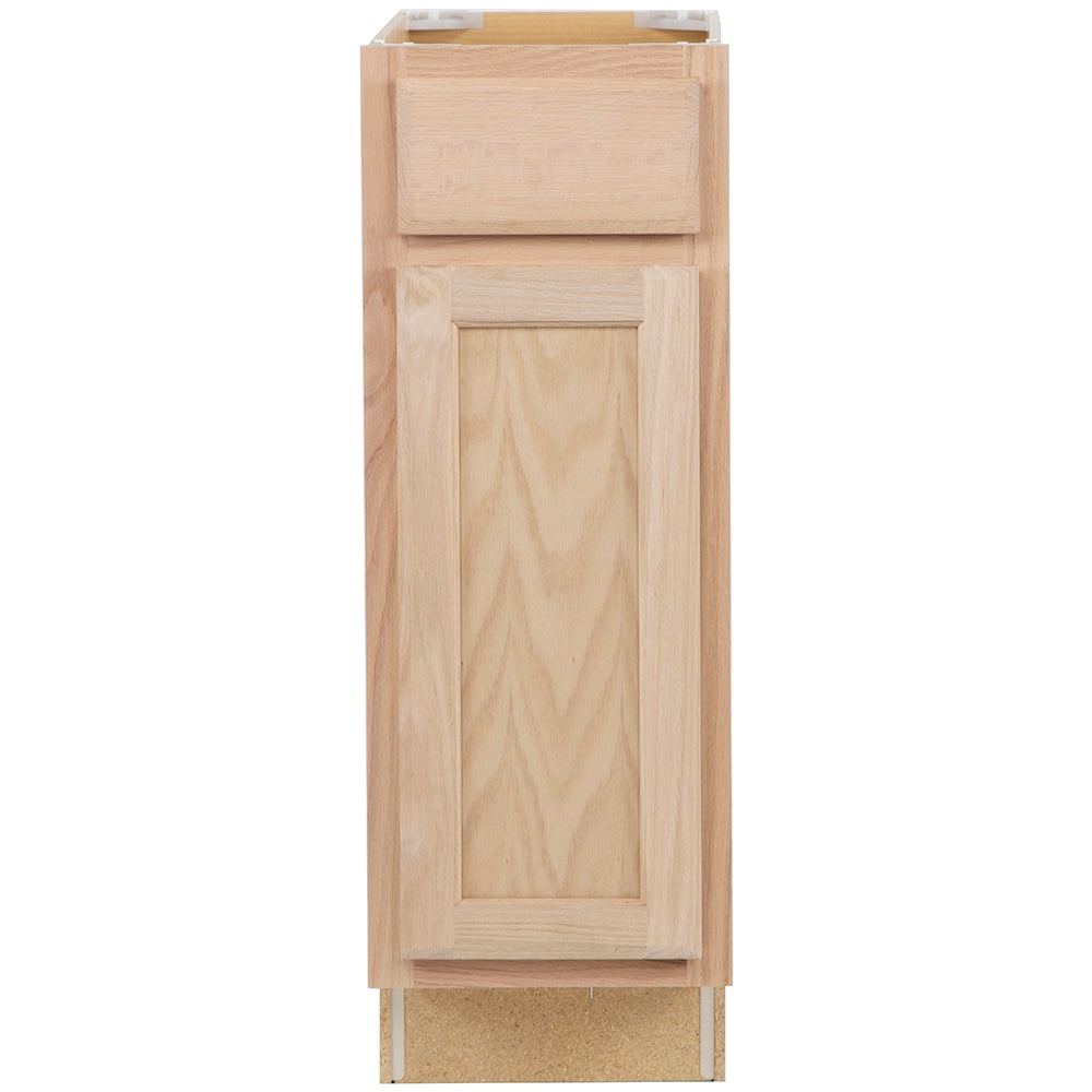 Project Source Oak Brook 12-in W x 35-in H x 23.75-in D Unfinished Oak Door and Drawer Base Cabinet, Fully Assembled