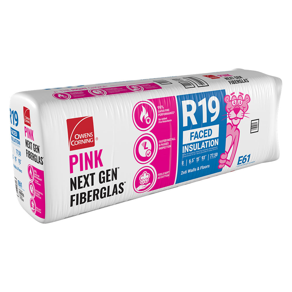 Owens Corning EcoTouch R-19 Kraft Faced Fiberglass Insulation Batt, 15 in W x 93 in L, 77.5 sq ft Coverage