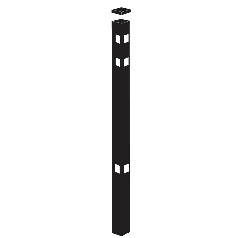 Freedom Concord/New Haven 7-ft H x 2-in W Black Aluminum Spaced Picket Flat-top Decorative Corner Fence Post