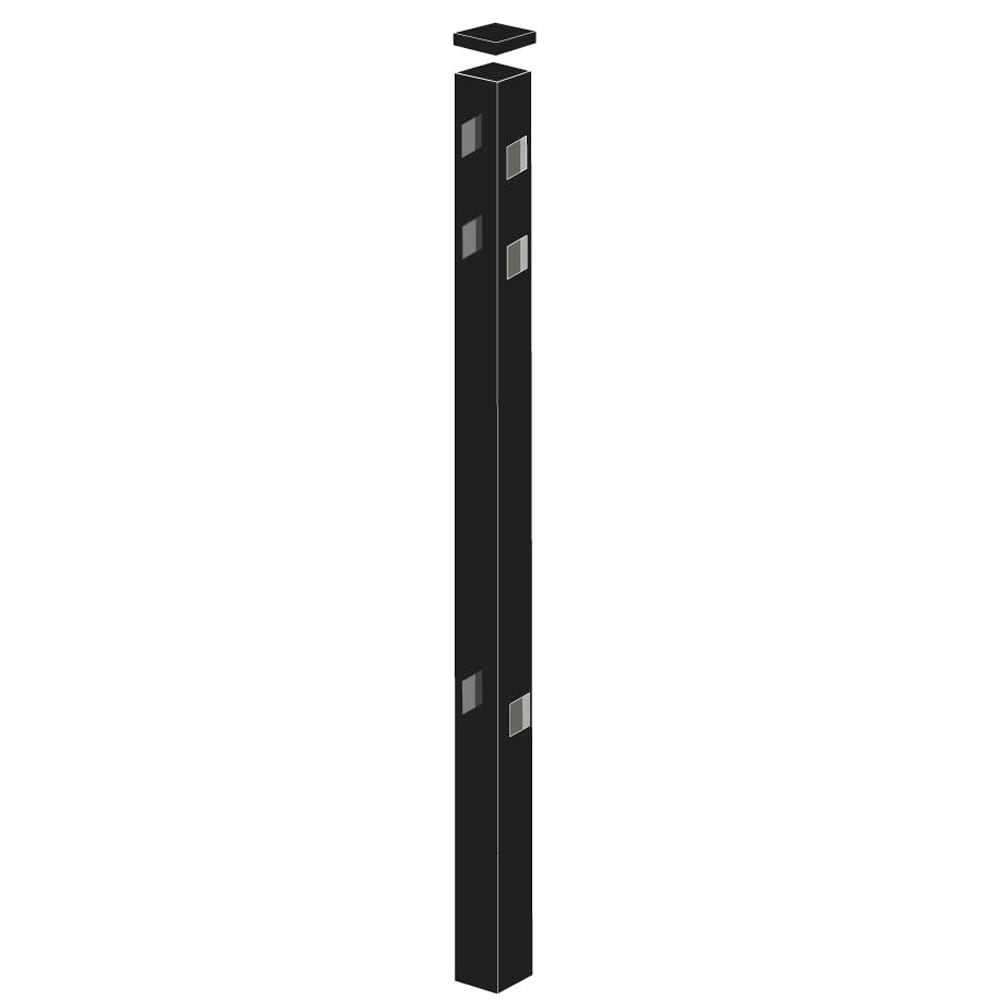 Freedom Concord/New Haven 7-ft H x 2-in W Black Aluminum Spaced Picket Flat-top Decorative Line Fence Post