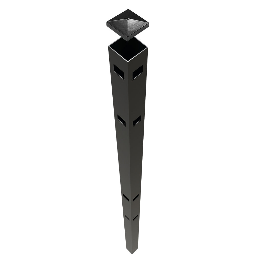 Freedom New Haven 9-ft H x 2-in W Black Aluminum Spaced Picket Flat-top Decorative Corner Fence Post