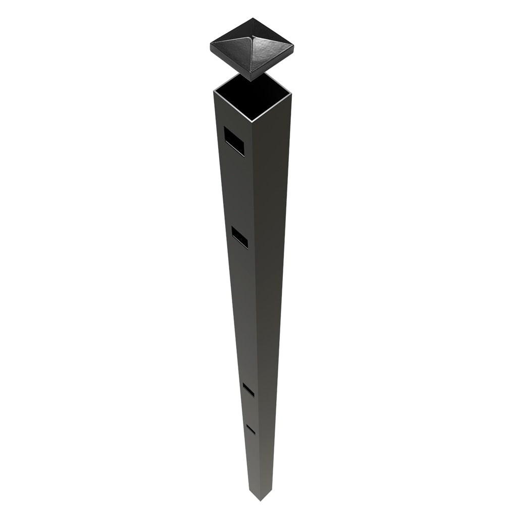 Freedom New Haven 9-ft H x 2-in W Black Aluminum Spaced Picket Flat-top Decorative End Fence Post