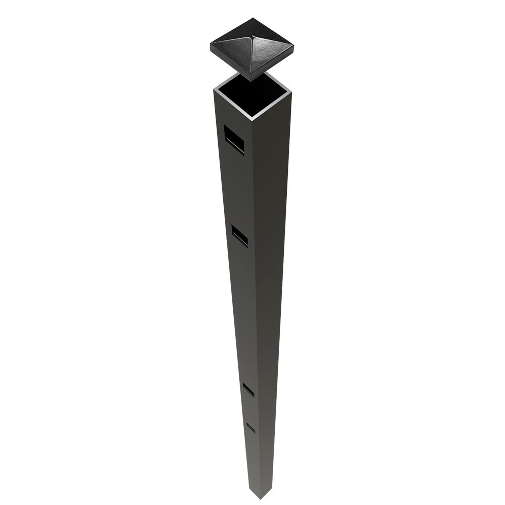 Freedom New Haven 9-ft H x 2-in W Black Aluminum Spaced Picket Flat-top Decorative Gate Fence Post