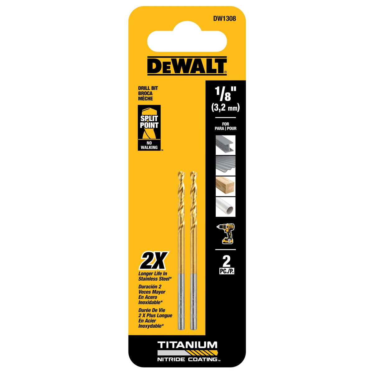 DEWALT 2-Piece 1/8-in Titanium Twist Drill Bit