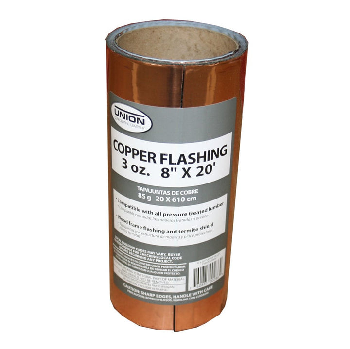 Union Corrugating Copper Roll Flashing, 8-in x 20-ft, 3 oz Craft Backer