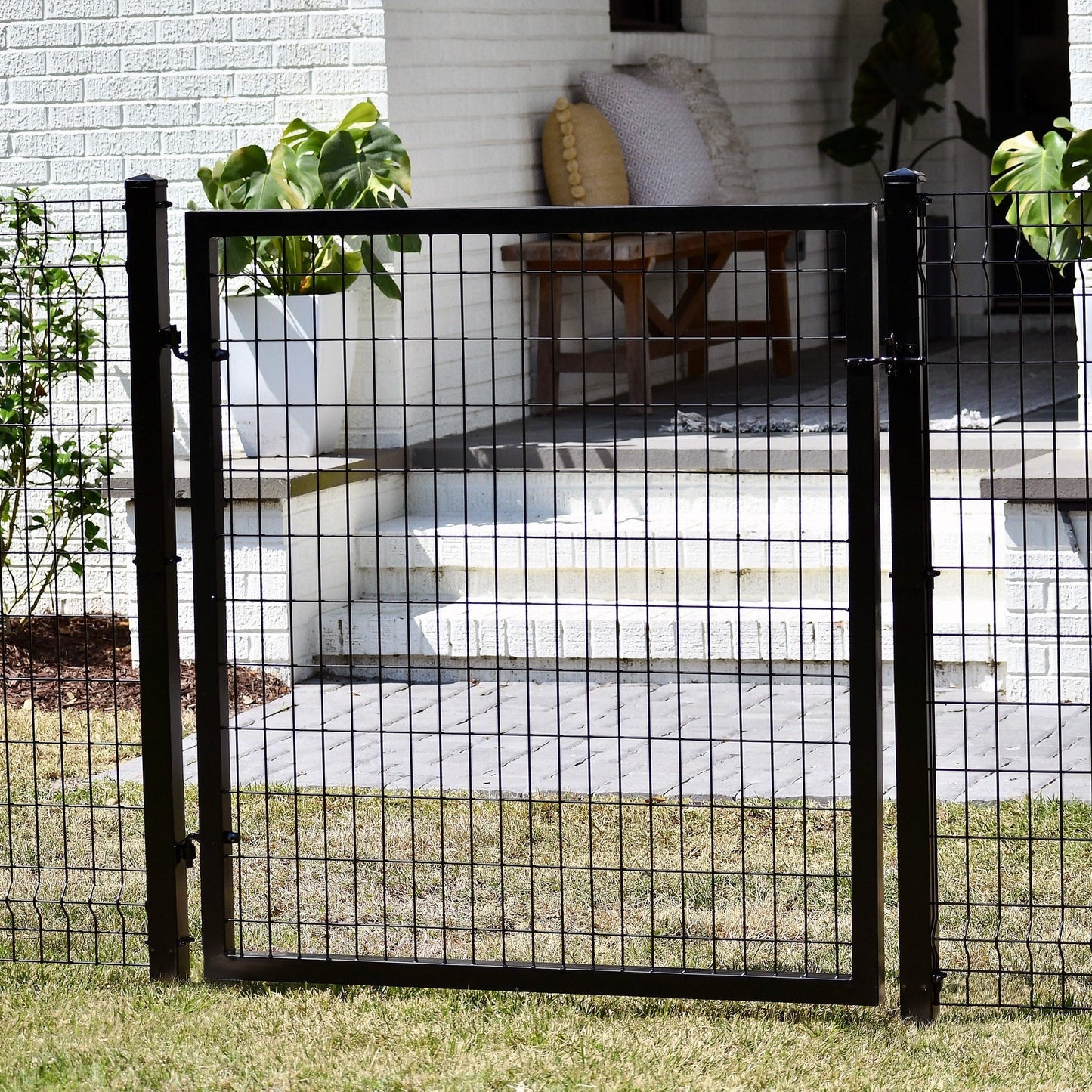 Ironcraft Euro Black Powder-coated Steel Flat-top Decorative Fence Gate