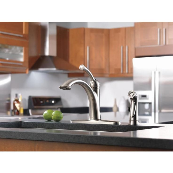 Delta Lewiston Stainless 1-Handle Deck-Mount High-Arc Handle Kitchen Faucet (Deck Plate Included)