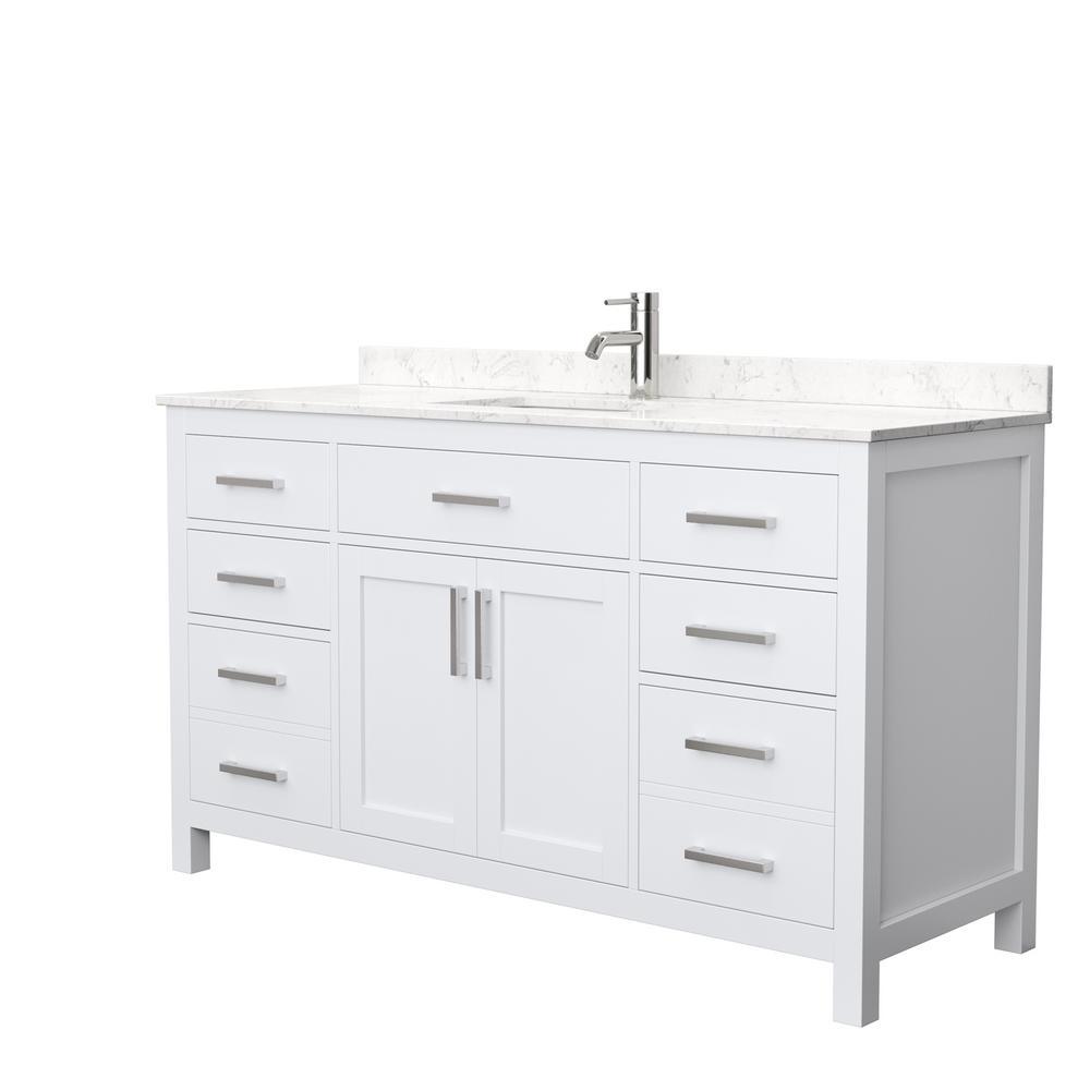 Beckett 54 in. W x 22 in. D Single Vanity in White with Cultured Marble Vanity Top in Carrara with White Basin - Super Arbor