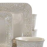 Ivory Lotus 16-Piece Traditional White Stoneware Dinnerware Set (Service for 4)