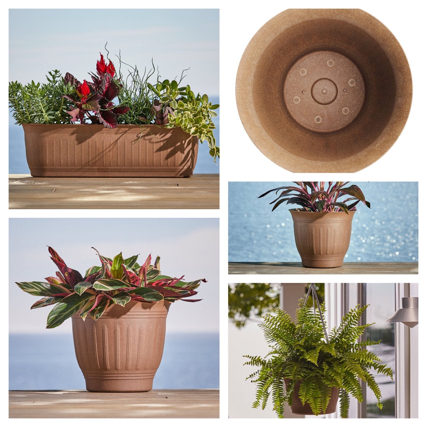 Bloem Colonnade Wood Resin Planter 16" Dark Earth