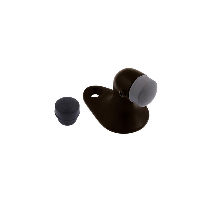 Small Solid Brass Floor Mounted Gooseneck Door Stop in Matte Black