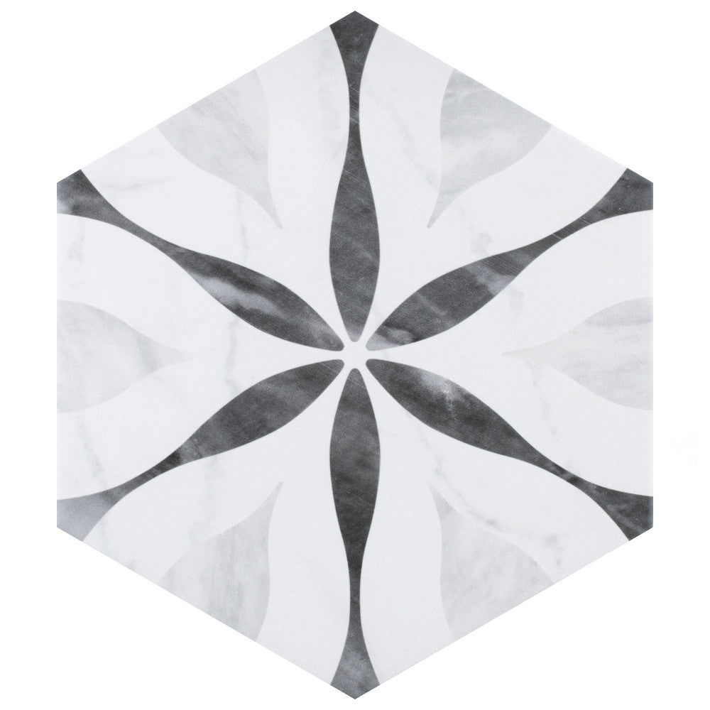 Merola Tile Classico Bardiglio Hexagon Flower 7 in. x 8 in. Porcelain Floor and Wall Tile (7.67 sq. ft. per case)