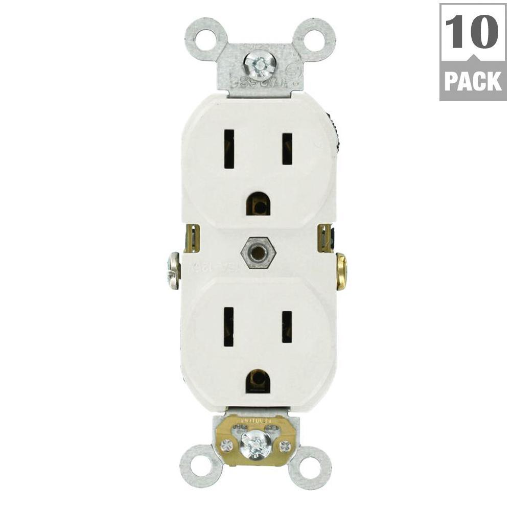 15 Amp Commercial Grade Duplex Outlet, White (10 Pack) - Super Arbor
