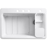 Riverby Workstation Drop-In Cast Iron 33 in. 4-Hole Single Bowl Kitchen Sink Kit with Included Accessories in White - Super Arbor