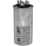 Nordyne 01-0083 capacitor - front view (Voltage: 370V; MFD: 35/5)
