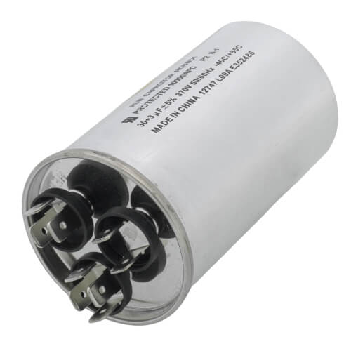Nordyne 01-0262 capacitor - detail view (Voltage: 370V; MFD: 30/3)
