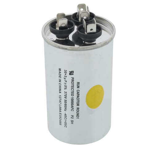 Nordyne 01-0262 capacitor - front view (Voltage: 370V; MFD: 30/3)