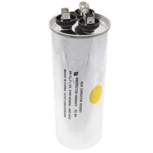 Nordyne 01-0276 capacitor - front view (Voltage: 370V; MFD: 60/7.5)