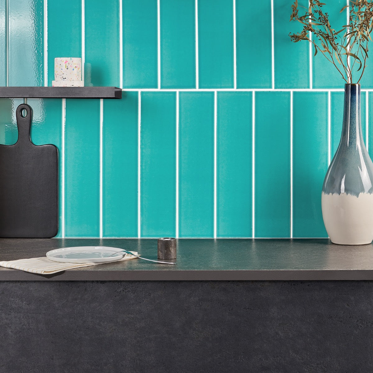 Colorplay Teal Green 4.5x18 Crackled Glossy Ceramic Tile by Lux Tile