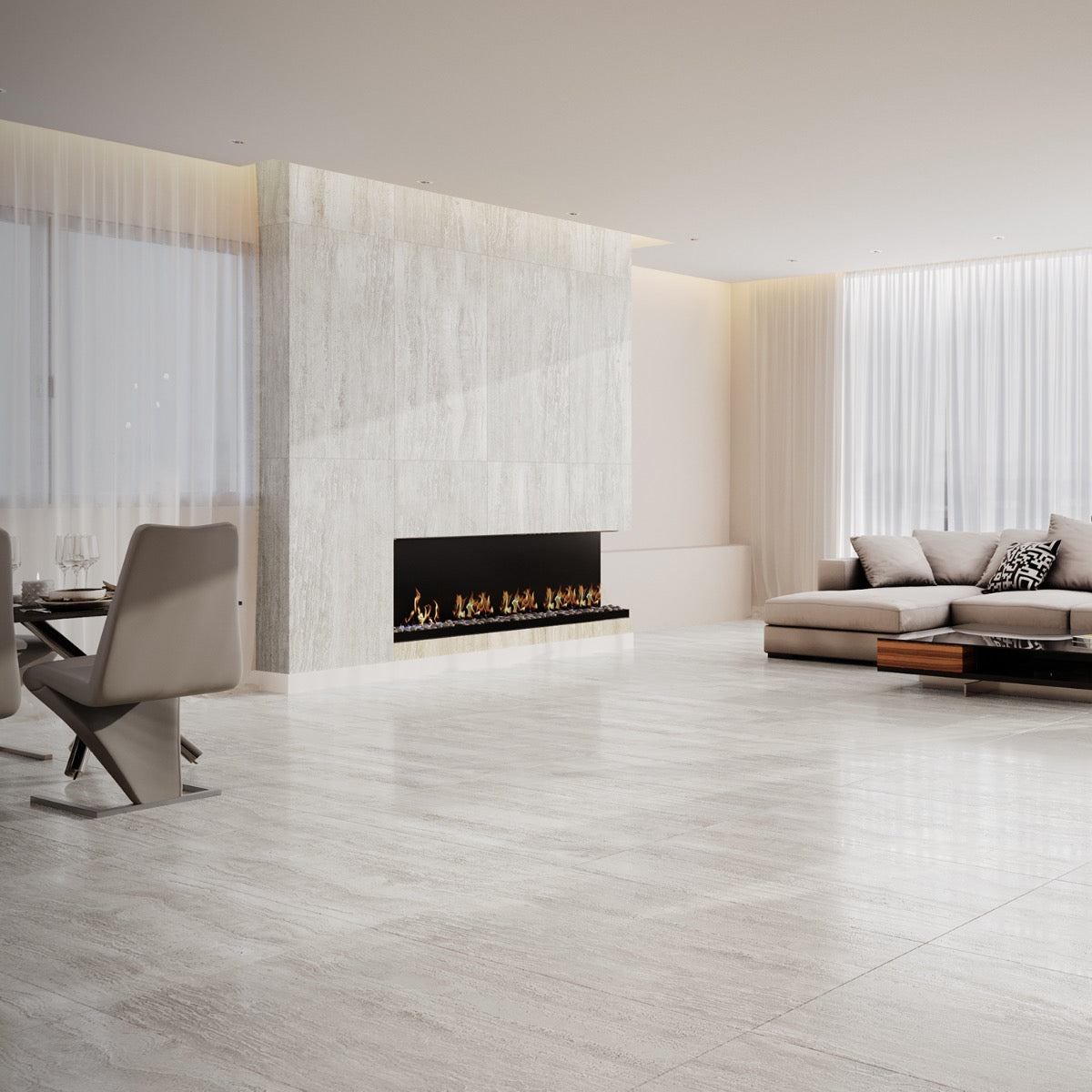 Nashville White 24x48 Matte Porcelain Tile - Travertine Look