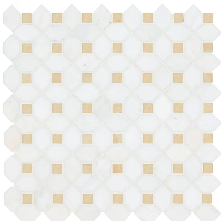 Bianco Dolomite Crema Dotty 12 in. x 12 in. Polished Marble Mesh-Mounted Mosaic Floor and Wall Tile (10.7 sq. ft./case)