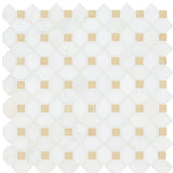 Bianco Dolomite Crema Dotty 12 in. x 12 in. Polished Marble Mesh-Mounted Mosaic Floor and Wall Tile (10.7 sq. ft./case)