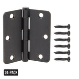 3-1/2 in. x 1/4 in. Radius Brushed Oil-Rubbed Bronze Door Hinge Value Pack (24-Pack)