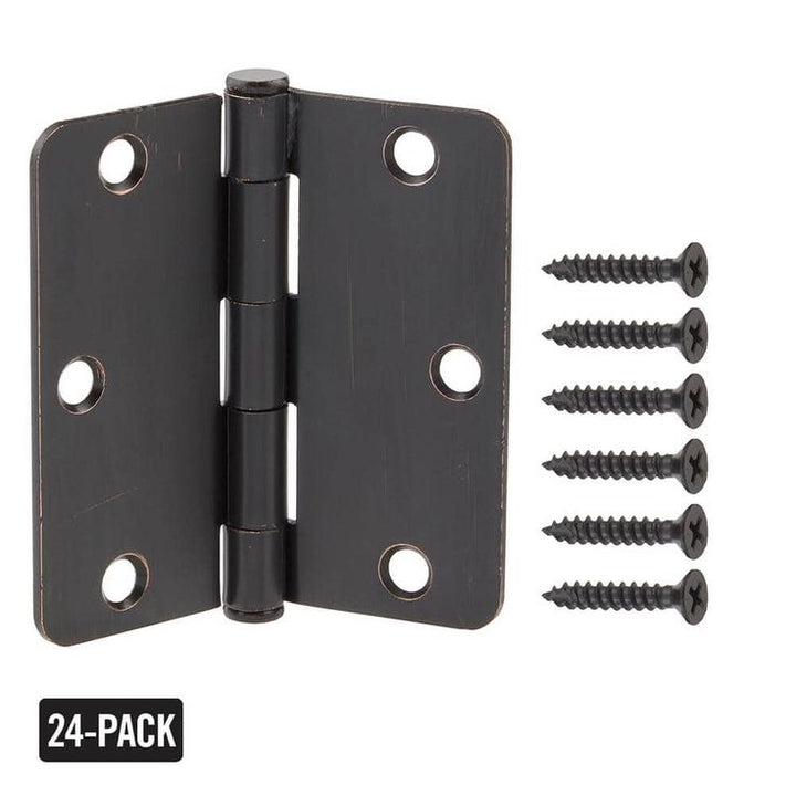 3-1/2 in. x 1/4 in. Radius Brushed Oil-Rubbed Bronze Door Hinge Value Pack (24-Pack)