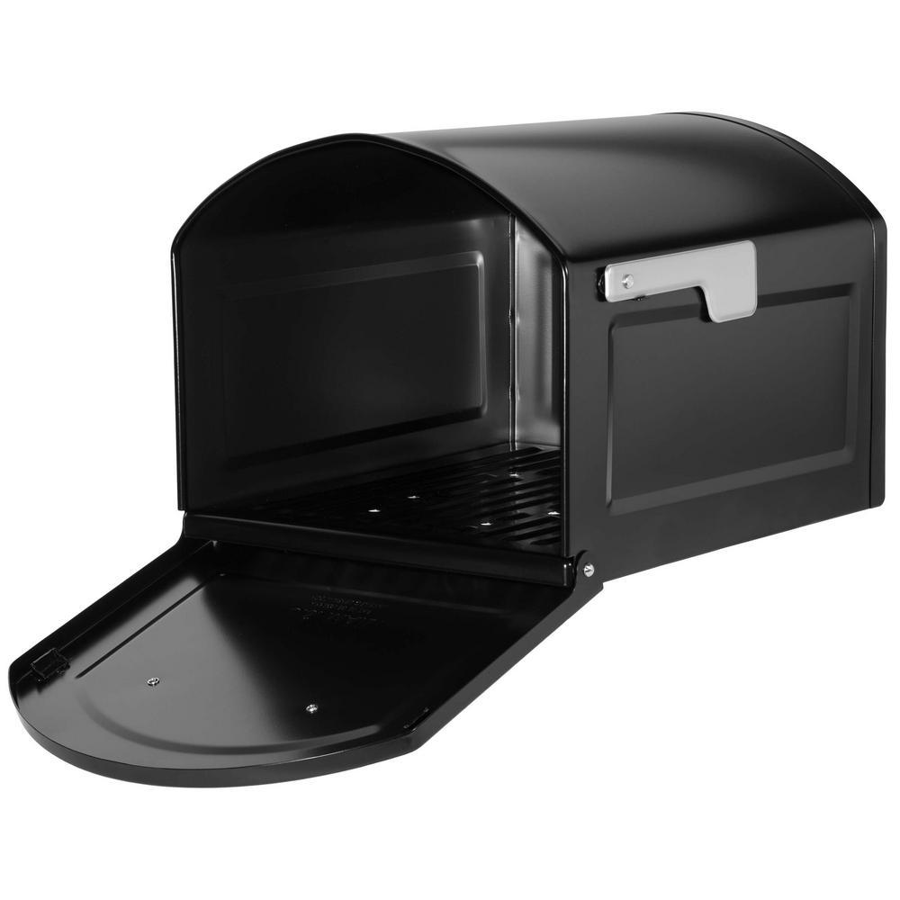 Centennial Extra Large Capacity Post Mount Parcel Mailbox in Black with Premium Silver Handle and Flag - Super Arbor