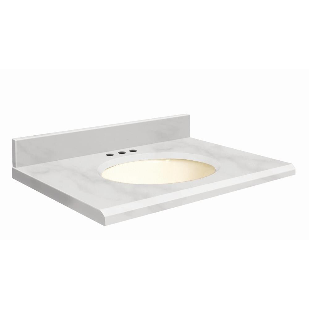 Transolid 49-in White Carrara Natural Marble Single Sink Bathroom Vanity Top with Backsplash and Biscuit Oval Sink