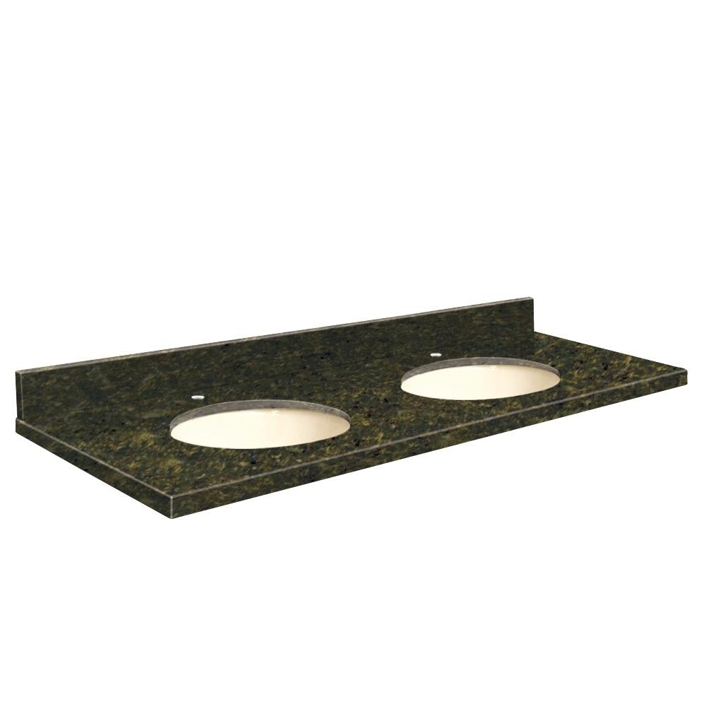 Transolid 61-in Uba Verde Granite Double Sink Bathroom Vanity Top with Backsplash and Undermount Sinks
