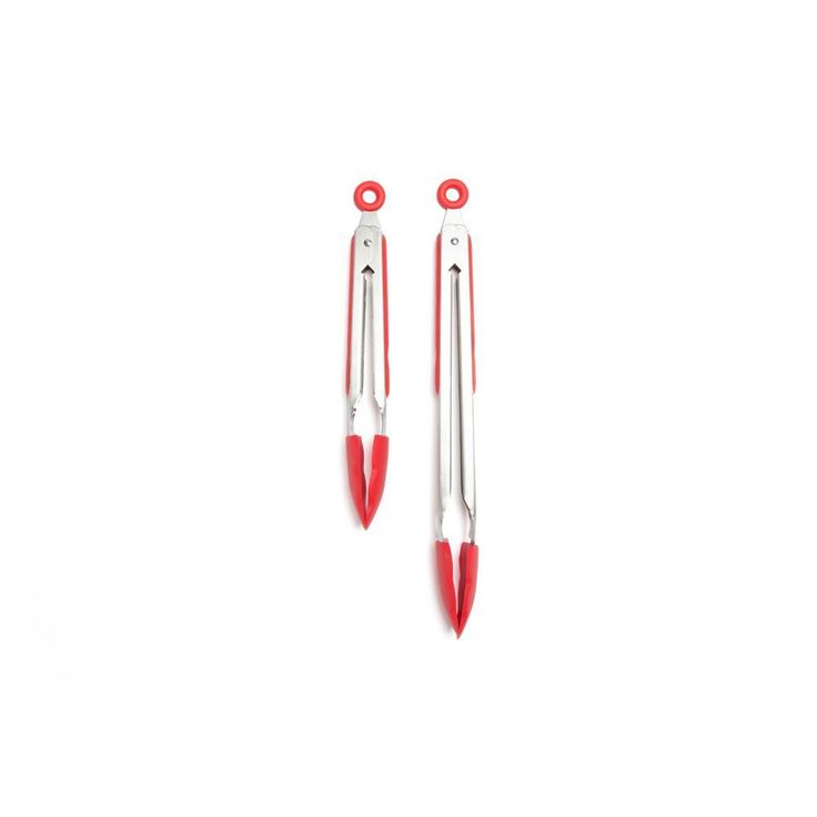 Stainless Steel and Silicone Locking Red Tongs (Set of 2)