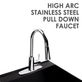 Complete 22.875 in. x 23.5 in. Black 19 Gal. Utility Sink Set with Metal Hybrid Chrome High Arc Pull-Down Faucet - Super Arbor