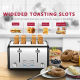 1650 W 4-Slice Silver Wide Slot Toaster with Dual Control Panels of Bagel, Defrost and Cancel Function