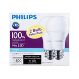 Philips 100-Watt Equivalent A19 Non-Dimmable Energy Saving LED Light Bulb Daylight (5000K) (2-Pack)