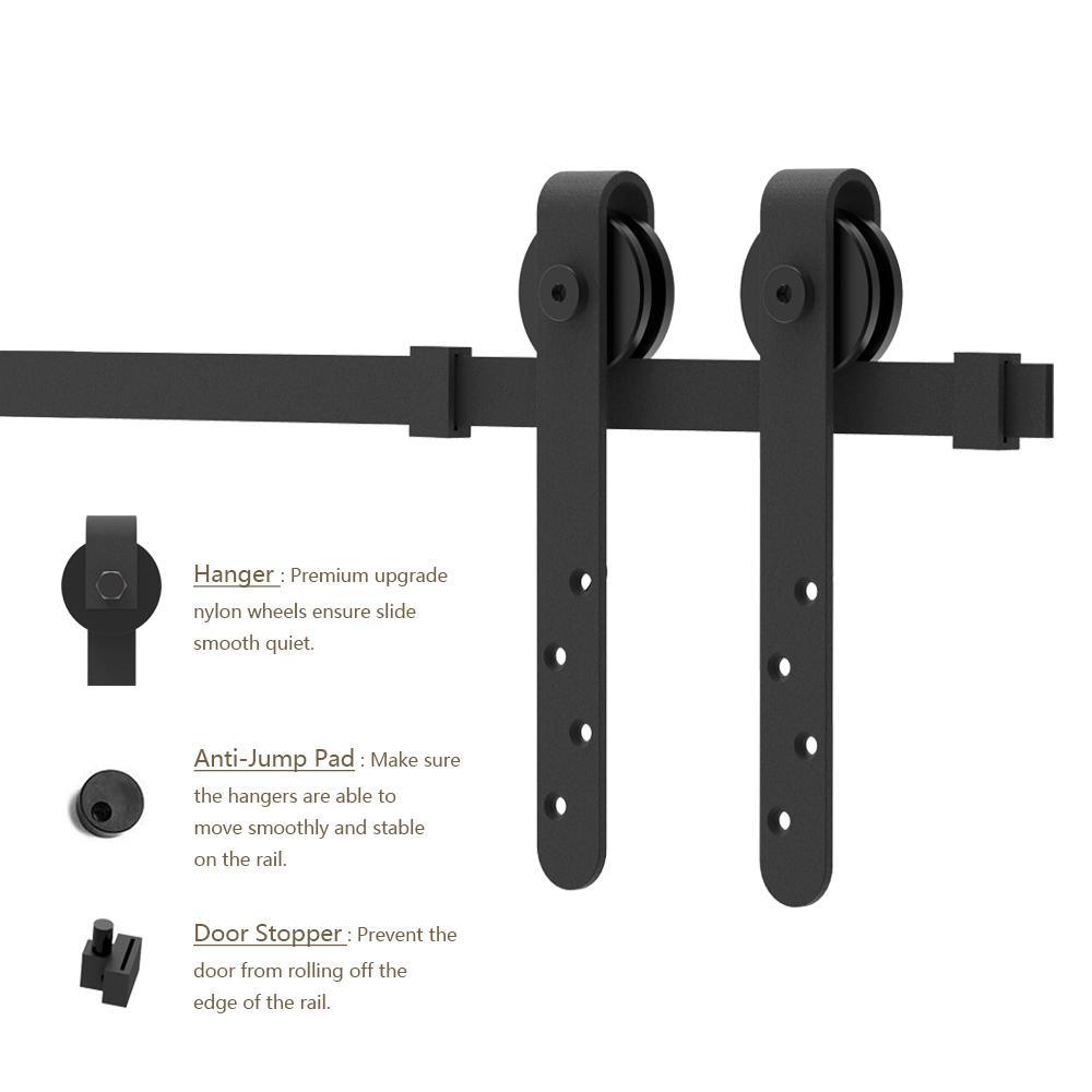 6.6 ft./79 in. Black Steel Sliding Barn Door Track and Hardware Kit for Double Doors with Floor Guide - Super Arbor
