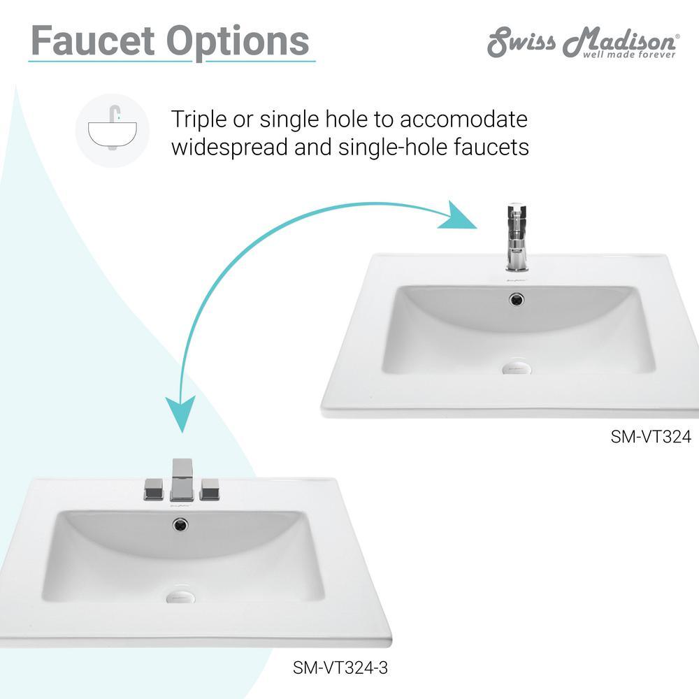 24 in. Ceramic Single Faucet Hole Vanity Top in White with White Basin - Super Arbor