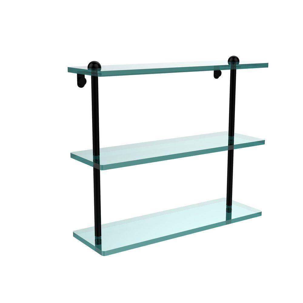 16 in. L x 15 in. H x 5 in. W 3-Tier Clear Glass Bathroom Shelf in Antique Pewter - Super Arbor