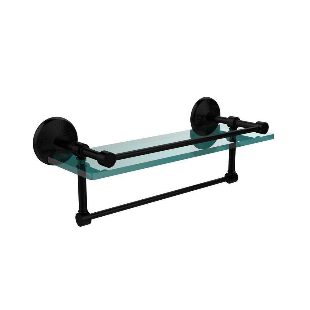 Monte Carlo 16 in. L  x 5 in. H  x 5 in. W Clear Glass Bathroom Shelf with Towel Bar in Venetian Bronze - Super Arbor
