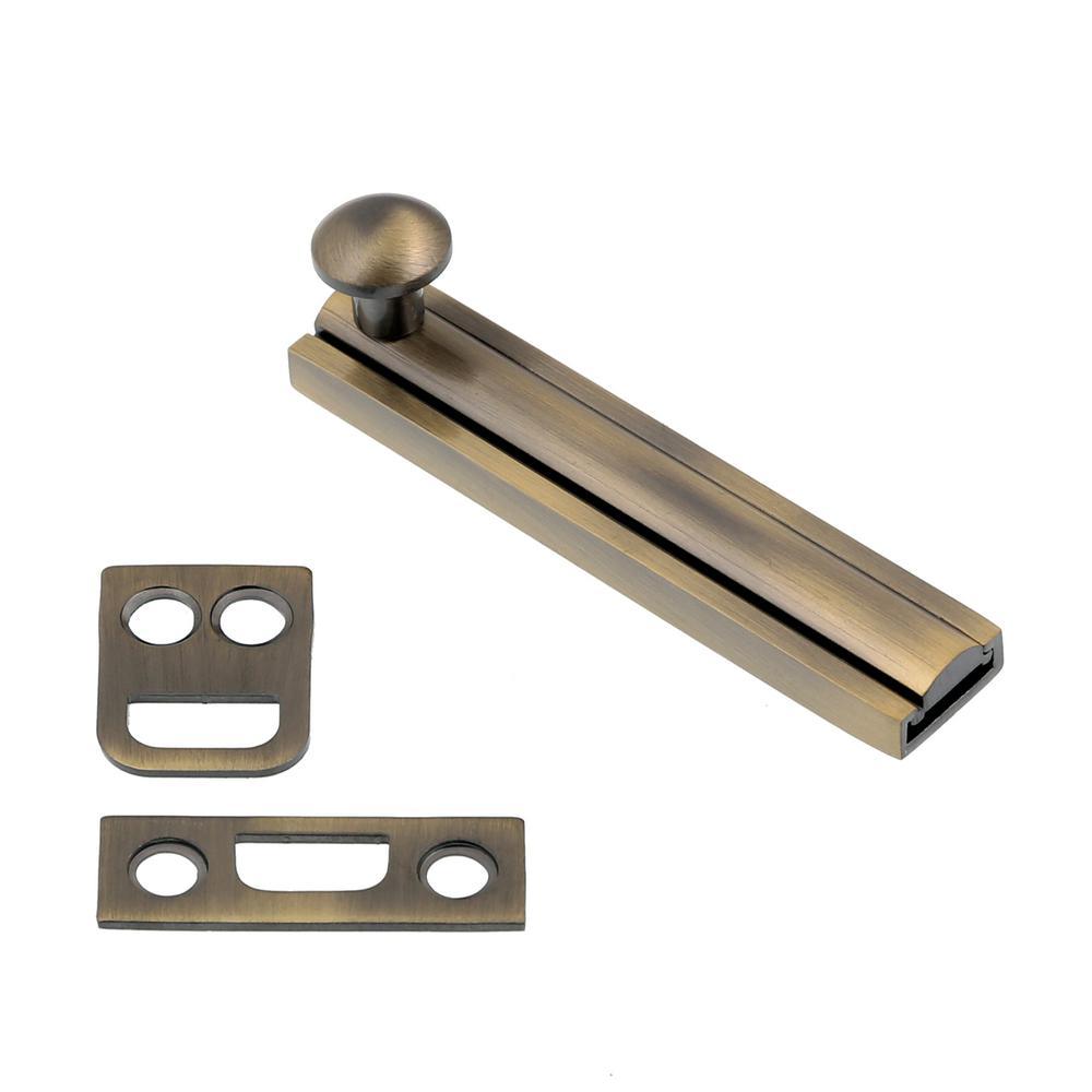 3 in. Solid Brass Antique Brass Surface Bolt - Super Arbor