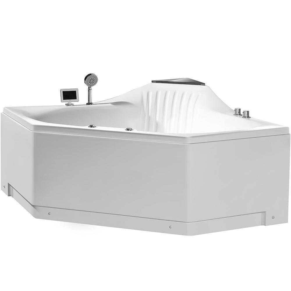59 in. Acrylic Center Drain Corner Alcove Whirlpool Bathtub in White - Super Arbor