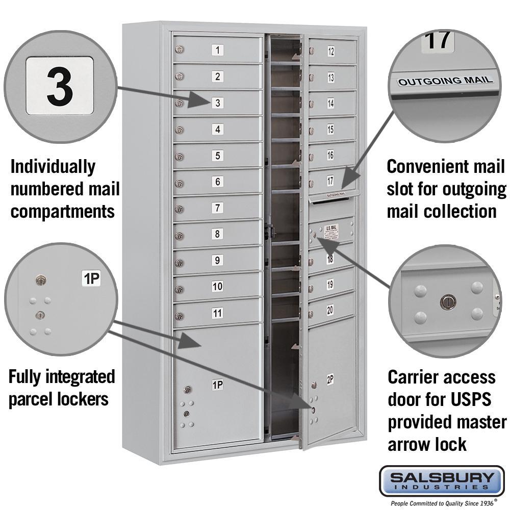 3800 Horizontal Series 20-Compartment with 2-Parcel Locker Surface Mount Mailbox - Super Arbor