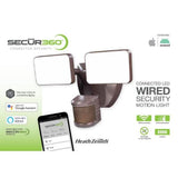 SECUR360 Wi-Fi Connected Bronze Wired Twin Head Voice Activated Motion Activated Outdoor LED Security Flood Light 2000 Lumens