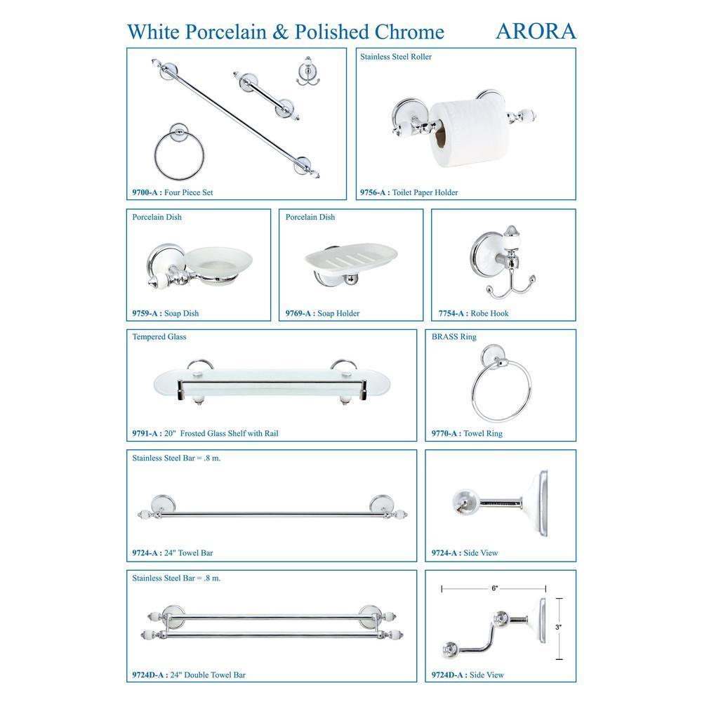 Arora 20 in. W Frosted Glass Shelf with Rail in White Porcelain and Polished Chrome - Super Arbor