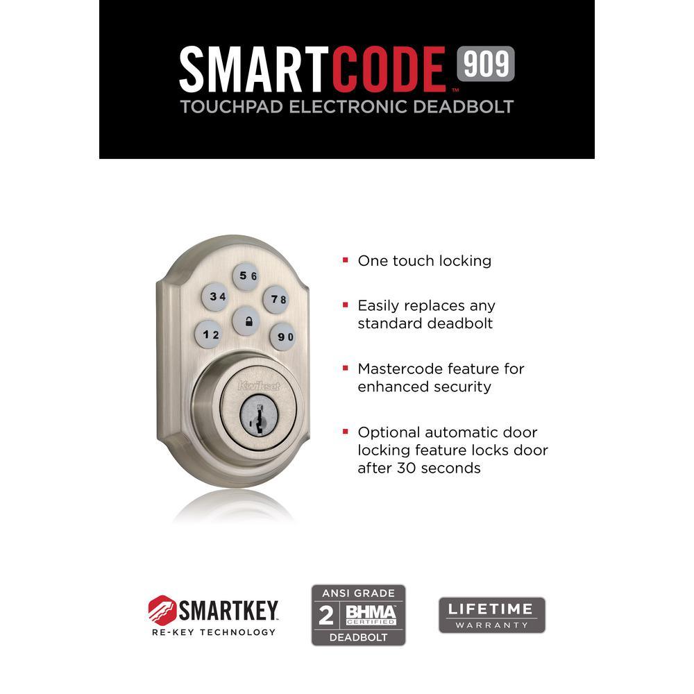 SmartCode 909 Satin Nickel Single Cylinder Electronic Deadbolt Featuring SmartKey Security - Super Arbor